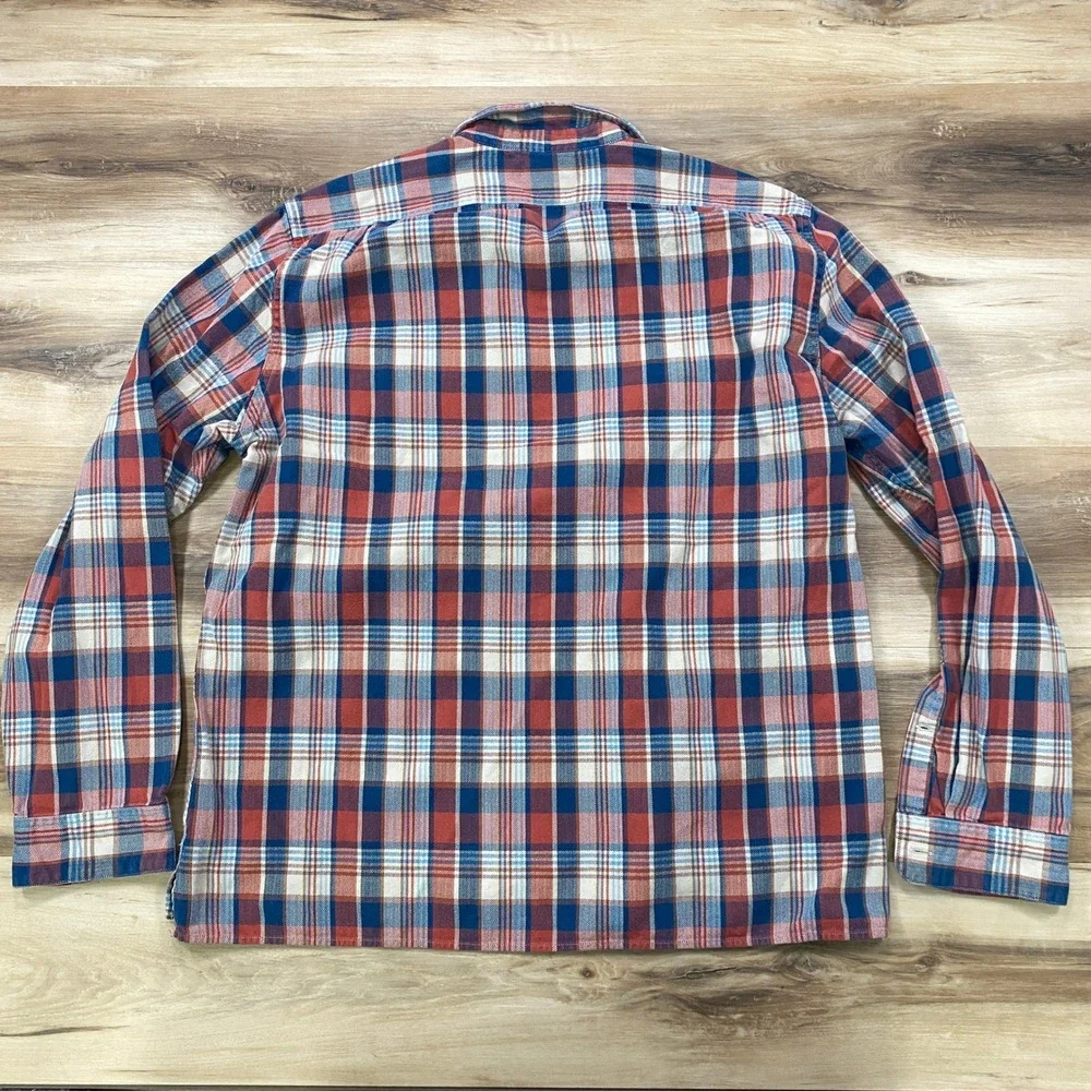 J. Crew Popover Shirt Mens XL Heritage Plaid Cotton Twill Red White Blue Regular